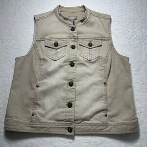 Chico's Denim Vest Jacket Tan Faux Diamond‎ Buttons Size 1 (Medium / Sz 8)